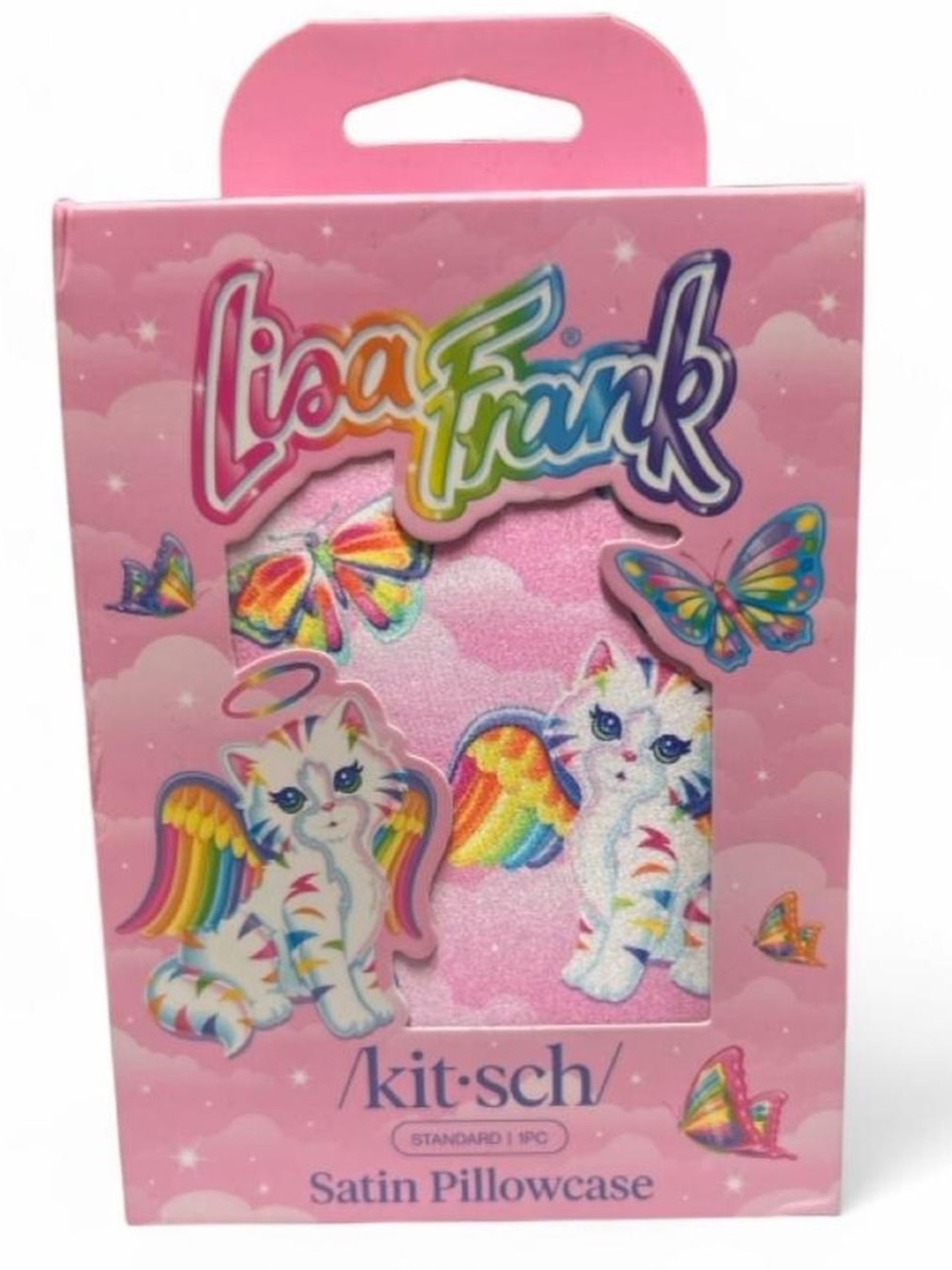New/sealed Lisa Frank Satin Pillowcase with Rainbow Winged Kittens.